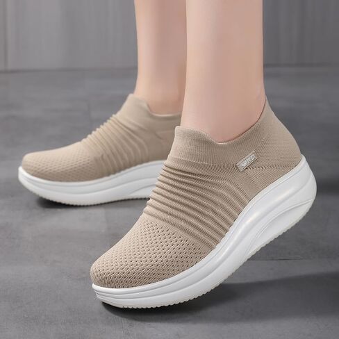 White Women's Slip-on Walking Shoes Mesh Breate Air Cushion Arch Arch Soft Sock Sockers for Women Ladys Girls Fashion Platform Lightweight Laffors Non Slip Runing Running Size 11 in Kuwait