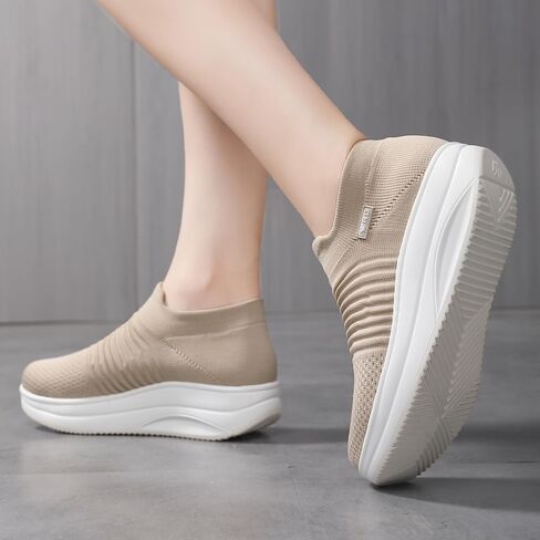 White Women's Slip-on Walking Shoes Mesh Breate Air Cushion Arch Arch Soft Sock Sockers for Women Ladys Girls Fashion Platform Lightweight Laffors Non Slip Runing Running Size 11 in Kuwait