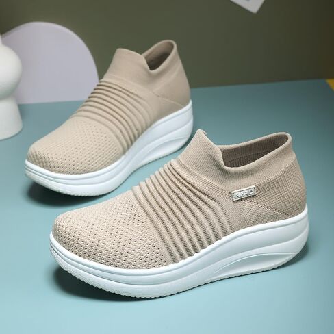 White Women's Slip-on Walking Shoes Mesh Breate Air Cushion Arch Arch Soft Sock Sockers for Women Ladys Girls Fashion Platform Lightweight Laffors Non Slip Runing Running Size 11 in Kuwait