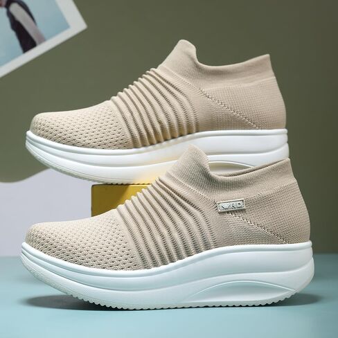 White Women's Slip-on Walking Shoes Mesh Breate Air Cushion Arch Arch Soft Sock Sockers for Women Ladys Girls Fashion Platform Lightweight Laffors Non Slip Runing Running Size 11 in Kuwait