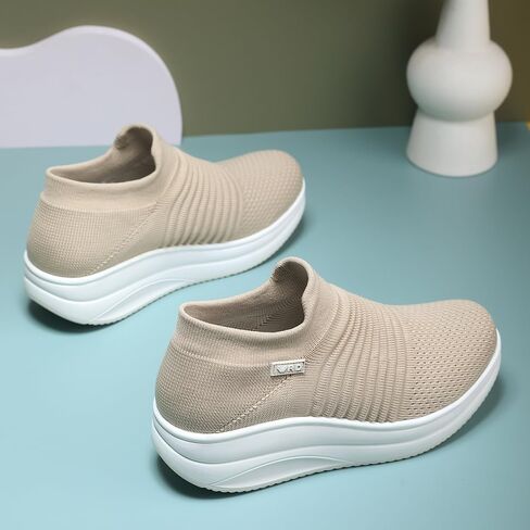 White Women's Slip-on Walking Shoes Mesh Breate Air Cushion Arch Arch Soft Sock Sockers for Women Ladys Girls Fashion Platform Lightweight Laffors Non Slip Runing Running Size 11 in Kuwait