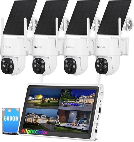 NightColor Solar Security Camera System Outdoor Wireless, Wi-Fi 6 Home Security Cameras System with 360° Pan & Tilt, 2K Color Night Vision, No Subscription, Easy Setup, 5G & 2.4G WiFi in Kuwait