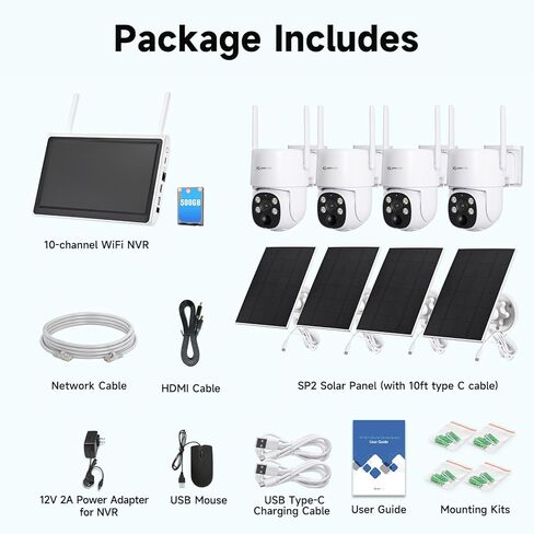 NightColor Solar Security Camera System Outdoor Wireless, Wi-Fi 6 Home Security Cameras System with 360° Pan & Tilt, 2K Color Night Vision, No Subscription, Easy Setup, 5G & 2.4G WiFi in Kuwait