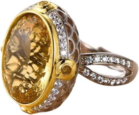 BRIOUS - Italian Artisan Crystal Oval Ring, S925 Sterling Silver Featuring Amethyst or Citrine, Exquisite Adjustable Statement Ring in Kuwait
