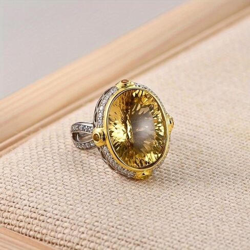 BRIOUS - Italian Artisan Crystal Oval Ring, S925 Sterling Silver Featuring Amethyst or Citrine, Exquisite Adjustable Statement Ring in Kuwait