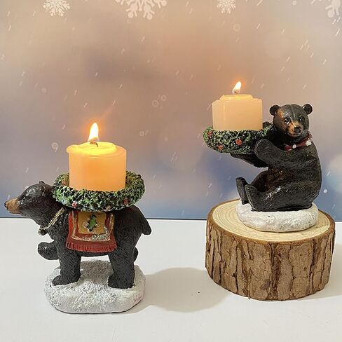 Black Bear Candle Holder – Rustic Hand-Painted Resin Tealight Holder, Sturdy & Fade-Resistant Home Decor for Bedroom, Office & Living Room, Wildlife Gift (Sitting) in Saudi Arabia