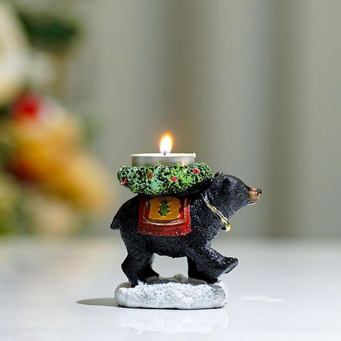 Black Bear Candle Holder – Rustic Hand-Painted Resin Tealight Holder, Sturdy & Fade-Resistant Home Decor for Bedroom, Office & Living Room, Wildlife Gift (Sitting) in Saudi Arabia