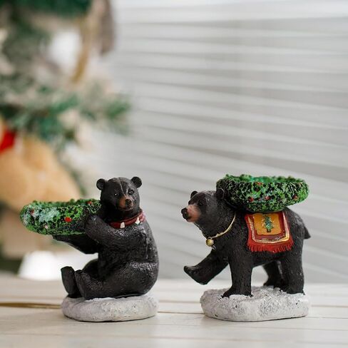 Black Bear Candle Holder – Rustic Hand-Painted Resin Tealight Holder, Sturdy & Fade-Resistant Home Decor for Bedroom, Office & Living Room, Wildlife Gift (Sitting) in Saudi Arabia