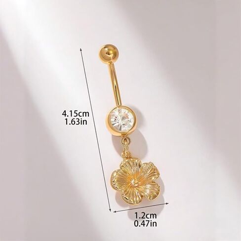 Gold Hibiscus Flower Belly Button Ring – 1pc Stylish & Elegant Shiny Stainless Steel Navel Piercing, Beach-Ready Floral Body Jewelry for Women in Saudi Arabia