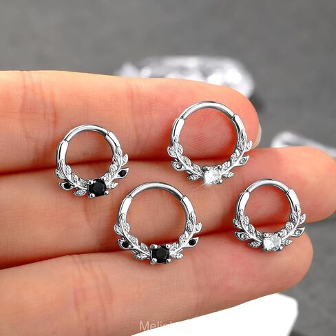 Melighting 16g Vine Septum Ring Jewelry Clear CZ Stainless Steel 316L Daith Earring For Women, Septum Clicker For Men in Saudi Arabia