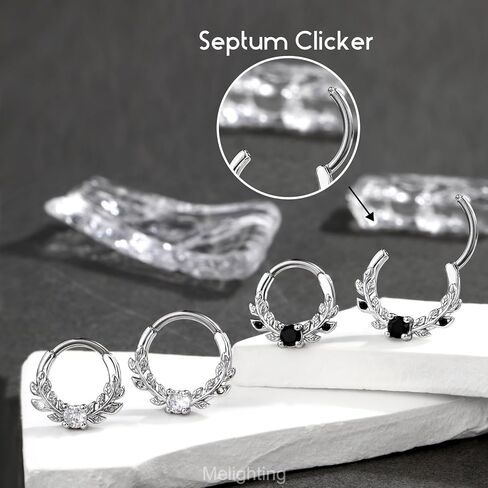 Melighting 16g Vine Septum Ring Jewelry Clear CZ Stainless Steel 316L Daith Earring For Women, Septum Clicker For Men in Saudi Arabia