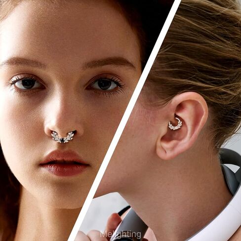Melighting 16g Vine Septum Ring Jewelry Clear CZ Stainless Steel 316L Daith Earring For Women, Septum Clicker For Men in Saudi Arabia