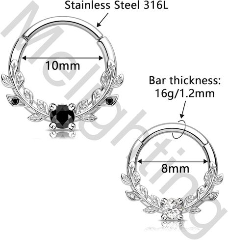 Melighting 16g Vine Septum Ring Jewelry Clear CZ Stainless Steel 316L Daith Earring For Women, Septum Clicker For Men in Saudi Arabia