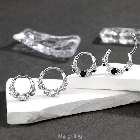 Melighting 16g Vine Septum Ring Jewelry Clear CZ Stainless Steel 316L Daith Earring For Women, Septum Clicker For Men in Saudi Arabia