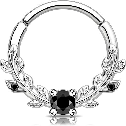 Melighting 16g Vine Septum Ring Jewelry Clear CZ Stainless Steel 316L Daith Earring For Women, Septum Clicker For Men in Saudi Arabia