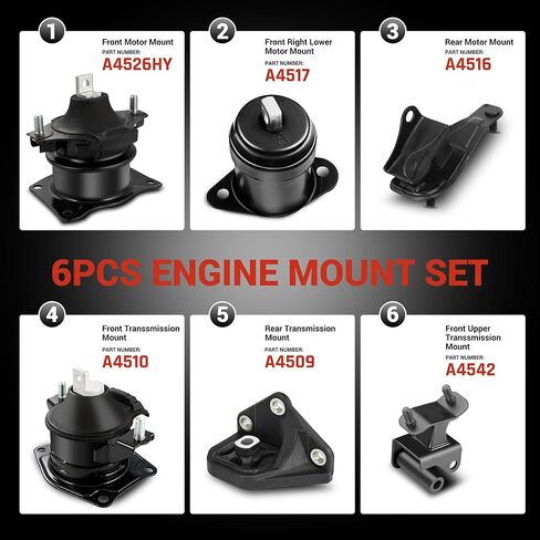 مجموعة من 5 ، مجموعة محرك محرك ومجموعة جبل ناقل الحركة متوافقة مع هوندا أكورد 2009 2009 2010 2011 2012 L4 2.4L استبدال الأوتوماتيكي ل A4572 A4565 A4570 A4561 A4584 in Kuwait