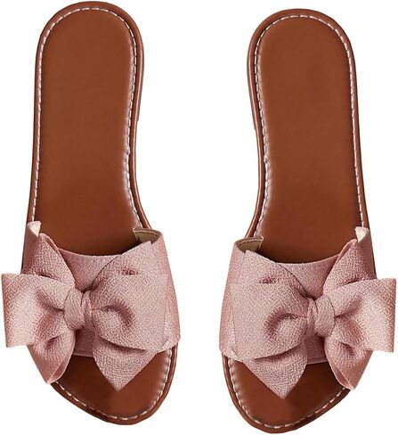 GORGLITTER Women's Bow Sandals Summer Open Toe Slip On Flat Sandals in Kuwait