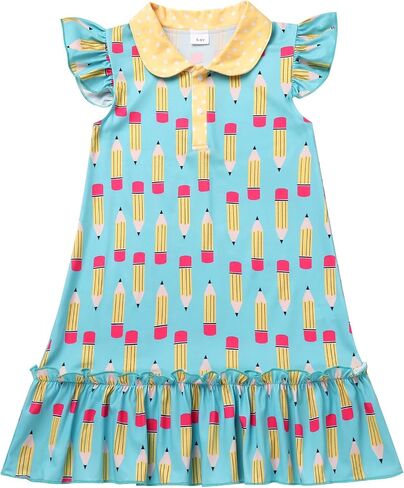 IMEKIS Toddler Kids Girls Back to School Dress Ruffle Sleeves Pencil Print Kindergarten First Day of School Dress 4-7T in Saudi Arabia