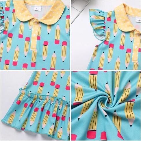 IMEKIS Toddler Kids Girls Back to School Dress Ruffle Sleeves Pencil Print Kindergarten First Day of School Dress 4-7T in Saudi Arabia