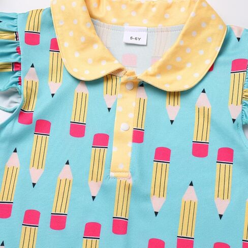 IMEKIS Toddler Kids Girls Back to School Dress Ruffle Sleeves Pencil Print Kindergarten First Day of School Dress 4-7T in Saudi Arabia