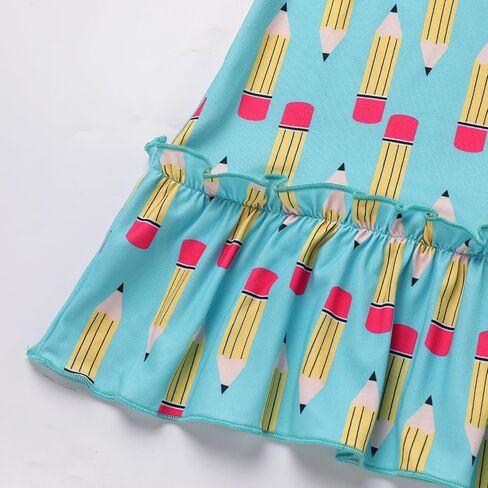 IMEKIS Toddler Kids Girls Back to School Dress Ruffle Sleeves Pencil Print Kindergarten First Day of School Dress 4-7T in Saudi Arabia
