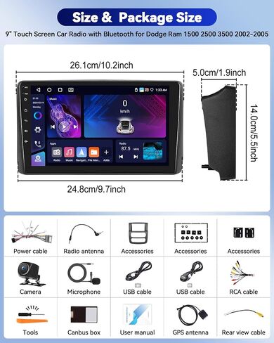 Camecho 2+64g Android 13 Stereo Car Stereo لـ Dodge RAM 1500 2500 3500 2002-2005 ، راديو Carplay Radio و Android Auto Car ، GPS 9 "شاشة تعمل باللمس مع LINK WIFI RDS SWC LINK in Saudi Arabia