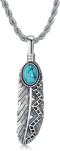 قلادة الريشة مع الفيروز/الأسود onyx في 925 sterling سيلف الفضة الريش قلادة للرجال النساء in Kuwait