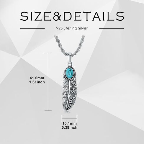 قلادة الريشة مع الفيروز/الأسود onyx في 925 sterling سيلف الفضة الريش قلادة للرجال النساء in Kuwait