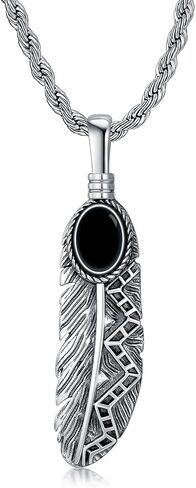 قلادة الريشة مع الفيروز/الأسود onyx في 925 sterling سيلف الفضة الريش قلادة للرجال النساء in Kuwait