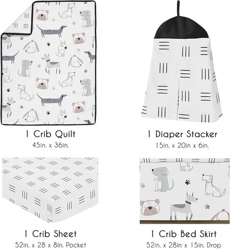 حلوة JoJo تصميمات الكلب بوي فتاة للجنسين/الجنس محايدة الطفل سرير الفراش مجموعة غرفة حضانة الأطفال بطانية تركيبات تنورة تركب حفاضات 4pc رمادي رمادي الأزرق الجرو الحديث المائي in Kuwait