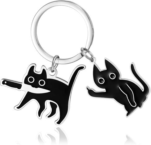 Cute Black Cat Keychain for Women Men Boys Girls Funny Accessories Purse Charms Girlfriend Mom Dad bag handbags in Saudi Arabia