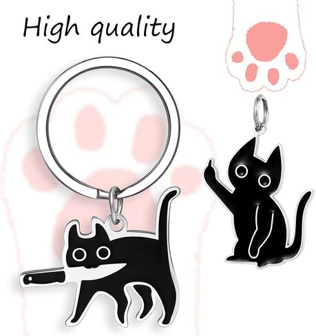 Cute Black Cat Keychain for Women Men Boys Girls Funny Accessories Purse Charms Girlfriend Mom Dad bag handbags in Saudi Arabia