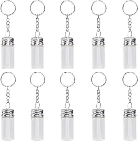 SUNNYCLUE 1 Box 10Pcs Message in a Bottle Keychain Small Glass Bottles Keychains Bulk Wishing Empty Jars Cork Lids and Silver Iron Clasps Alloy Key Ring Chains for Crafts Jewelry Making DIY Necklace in Saudi Arabia