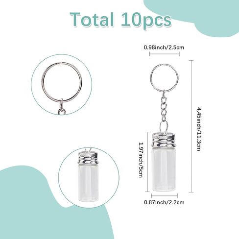SUNNYCLUE 1 Box 10Pcs Message in a Bottle Keychain Small Glass Bottles Keychains Bulk Wishing Empty Jars Cork Lids and Silver Iron Clasps Alloy Key Ring Chains for Crafts Jewelry Making DIY Necklace in Saudi Arabia