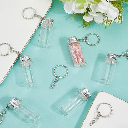 SUNNYCLUE 1 Box 10Pcs Message in a Bottle Keychain Small Glass Bottles Keychains Bulk Wishing Empty Jars Cork Lids and Silver Iron Clasps Alloy Key Ring Chains for Crafts Jewelry Making DIY Necklace in Saudi Arabia