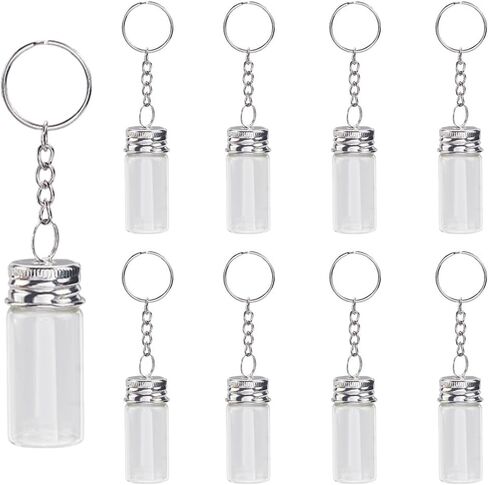 SUNNYCLUE 1 Box 10Pcs Message in a Bottle Keychain Small Glass Bottles Keychains Bulk Wishing Empty Jars Cork Lids and Silver Iron Clasps Alloy Key Ring Chains for Crafts Jewelry Making DIY Necklace in Saudi Arabia