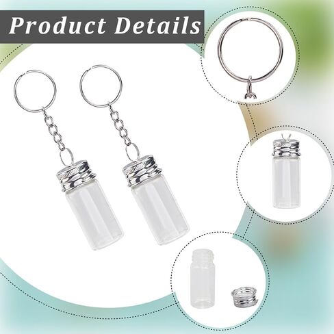 SUNNYCLUE 1 Box 10Pcs Message in a Bottle Keychain Small Glass Bottles Keychains Bulk Wishing Empty Jars Cork Lids and Silver Iron Clasps Alloy Key Ring Chains for Crafts Jewelry Making DIY Necklace in Saudi Arabia