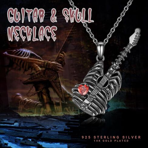 OHAYOO Guitar Pick Necklace Sterling Silver Music Guitar Pendant Necklace Emo Jewelry Cool Guitar Gift for Music Lovers Men Women in Kuwait