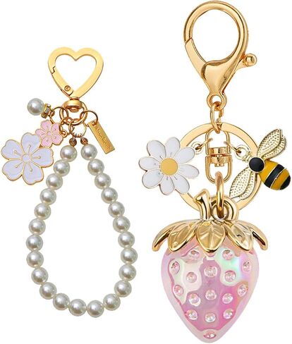 Dreuyet 2pcs مفاتيح المفاتيح مع Daisy Flower Pearl Charm Keychain Women Women Presitories Giftlibery Gift in Saudi Arabia
