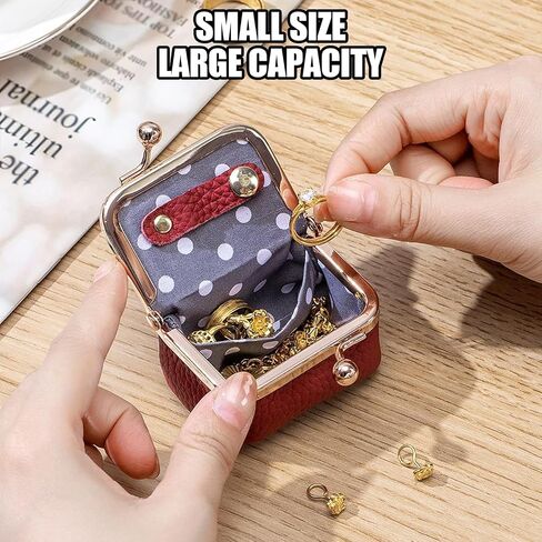 2025 New Genuine Leather Mini Jewelry Box for Women - Vintage Kiss Lock Travel Jewelry Case Organizer, Portable Tiny Jewelry Pouch for Earrings, Rings, Necklace (Green) in Kuwait