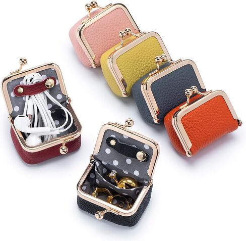 2025 New Genuine Leather Mini Jewelry Box for Women - Vintage Kiss Lock Travel Jewelry Case Organizer, Portable Tiny Jewelry Pouch for Earrings, Rings, Necklace (Green) in Kuwait