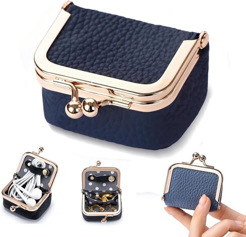 2025 New Genuine Leather Mini Jewelry Box for Women - Vintage Kiss Lock Travel Jewelry Case Organizer, Portable Tiny Jewelry Pouch for Earrings, Rings, Necklace (Green) in Kuwait