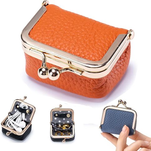2025 New Genuine Leather Mini Jewelry Box for Women - Vintage Kiss Lock Travel Jewelry Case Organizer, Portable Tiny Jewelry Pouch for Earrings, Rings, Necklace (Green) in Kuwait