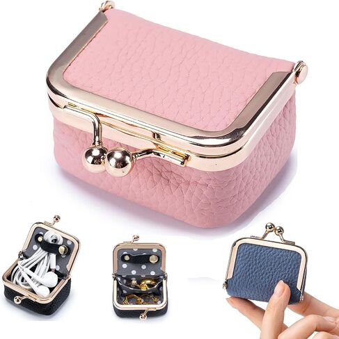 2025 New Genuine Leather Mini Jewelry Box for Women - Vintage Kiss Lock Travel Jewelry Case Organizer, Portable Tiny Jewelry Pouch for Earrings, Rings, Necklace (Green) in Kuwait