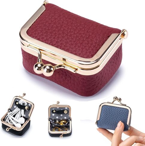 2025 New Genuine Leather Mini Jewelry Box for Women - Vintage Kiss Lock Travel Jewelry Case Organizer, Portable Tiny Jewelry Pouch for Earrings, Rings, Necklace (Green) in Kuwait