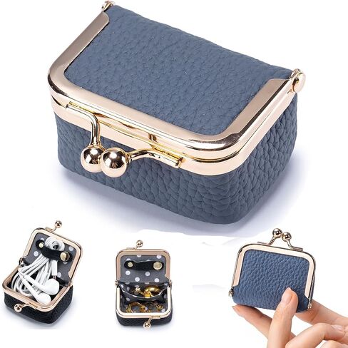 2025 New Genuine Leather Mini Jewelry Box for Women - Vintage Kiss Lock Travel Jewelry Case Organizer, Portable Tiny Jewelry Pouch for Earrings, Rings, Necklace (Green) in Kuwait