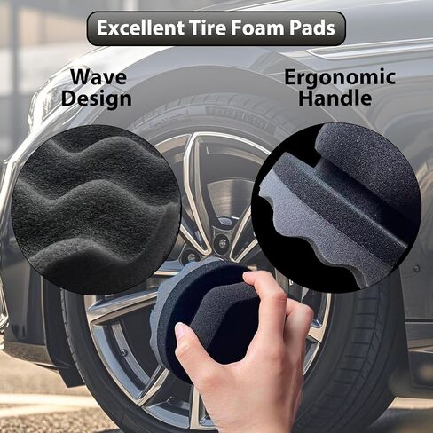 Tire Shine Applicator Pads, 2 Pcs Tire Dressing Applicator, Reusable Tire Shine Sponge Wave Contoured for Car Detailing in Kuwait