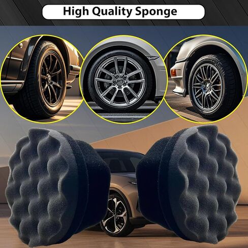 Tire Shine Applicator Pads, 2 Pcs Tire Dressing Applicator, Reusable Tire Shine Sponge Wave Contoured for Car Detailing in Kuwait