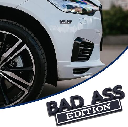 Car Bad Ass Edition Emblem ، Fender Fender Badge Decal Sticker مع مادة لاصقة 3M ، وملحقات السيارات بديلة متوافقة مع شاحنة سيارات الدفع الرباعي للدراجات النارية (بالأبيض والأسود) in Kuwait