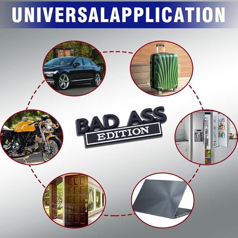 Car Bad Ass Edition Emblem ، Fender Fender Badge Decal Sticker مع مادة لاصقة 3M ، وملحقات السيارات بديلة متوافقة مع شاحنة سيارات الدفع الرباعي للدراجات النارية (بالأبيض والأسود) in Kuwait